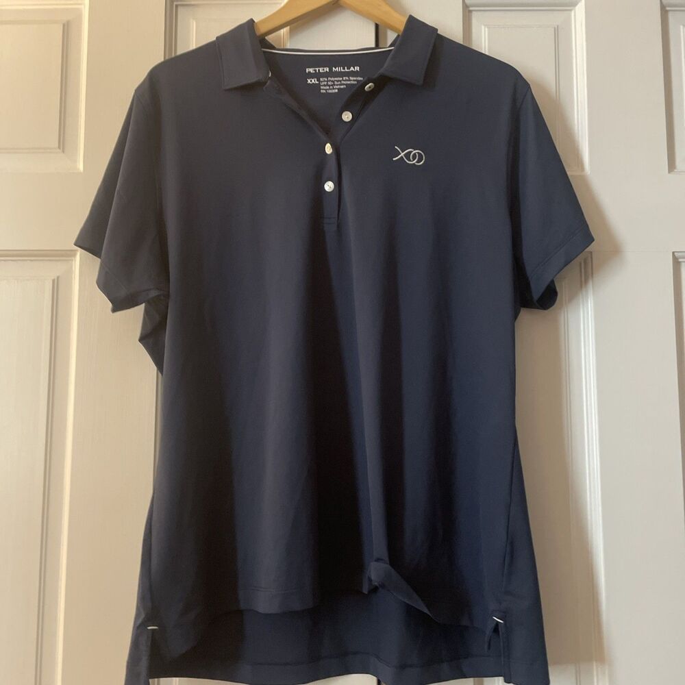 Peter Millar Men’s XXL Performance Golf Polo Shirt Navy Blue XO Logo Stretch